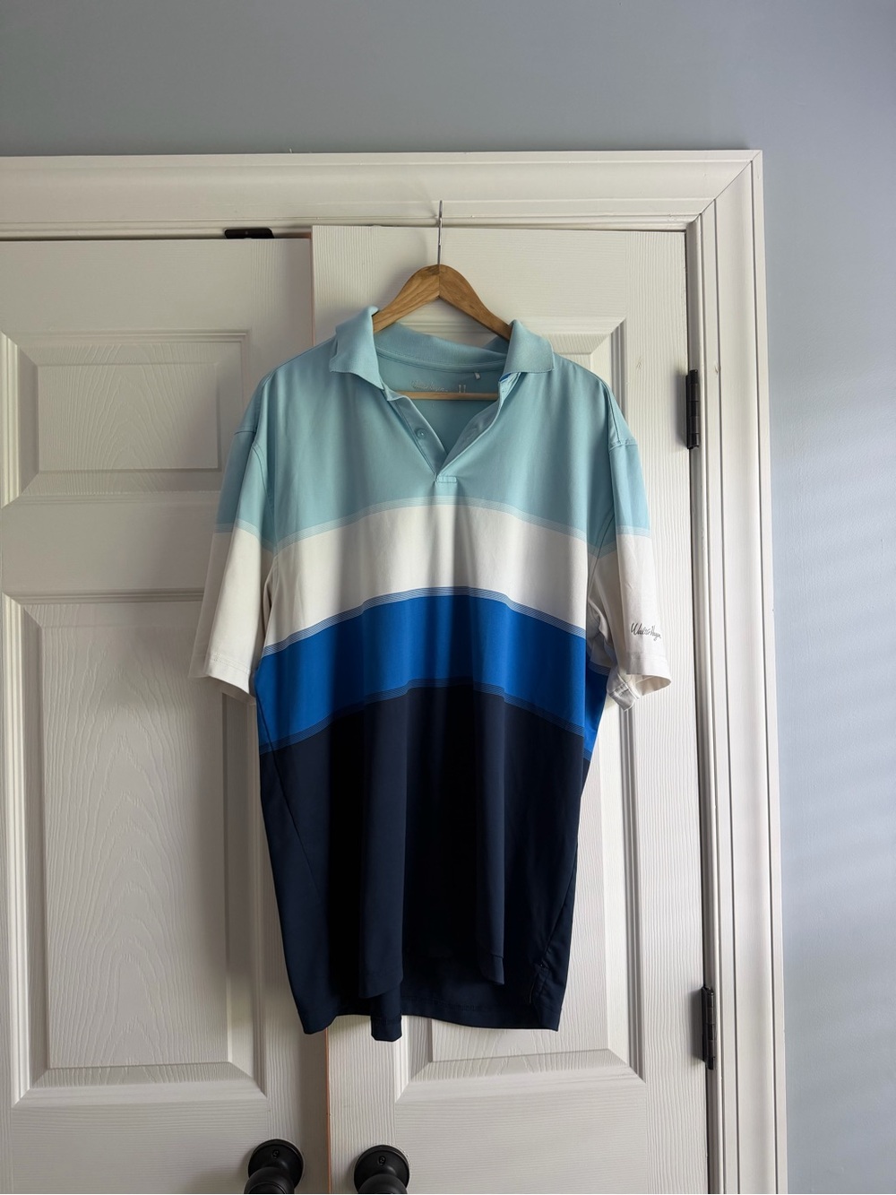 Walter Hagen Mens Polo in Light Blue, White & Navy